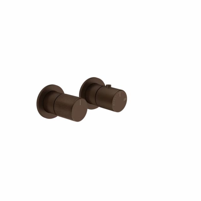 Miscelatore doccia termostatico a 2 vie Gessi Habito Rigato 70534+54169-Dark Bronze - Gessi