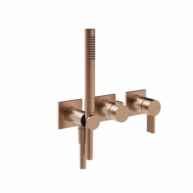 Gessi Inverso Rigato Miscelatore doccia a parete 73536+54139-Copper Brushed PVD